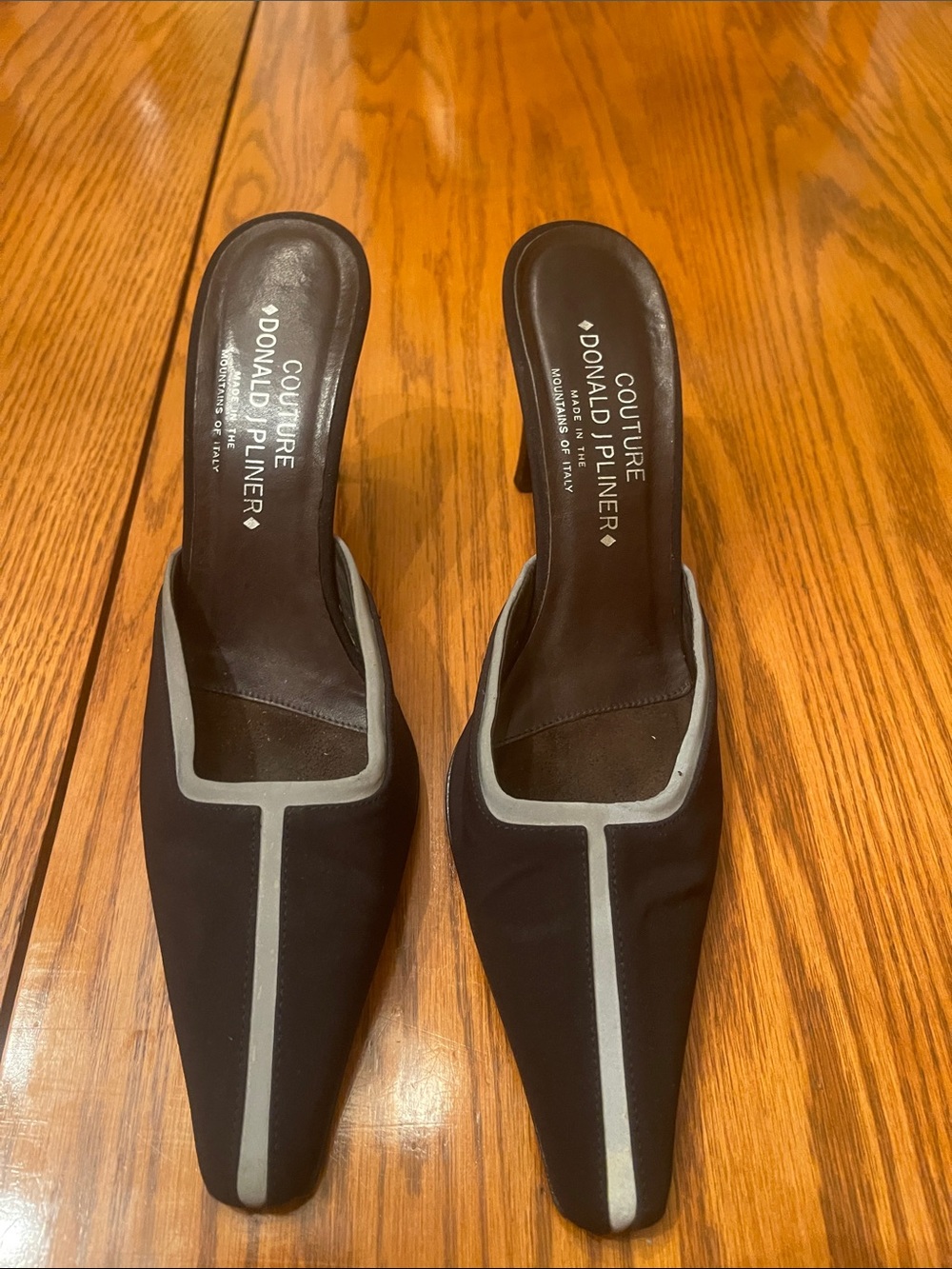 Donald J. Pliner Black Mules with Gray Trim